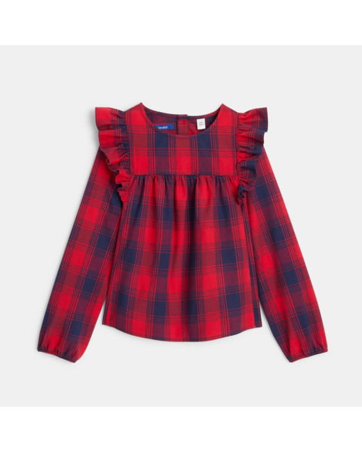 Blouse volantée à carreaux rouge fille