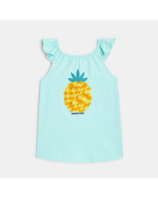 Débardeur avec motif fruité en relief bleu fille