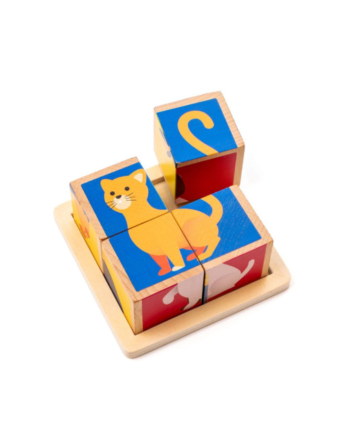 4 cubes puzzle en bois animaux