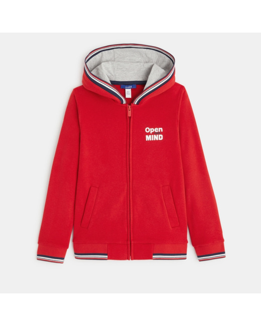 Sweat-shirt à capuche "open mind" rouge garçon