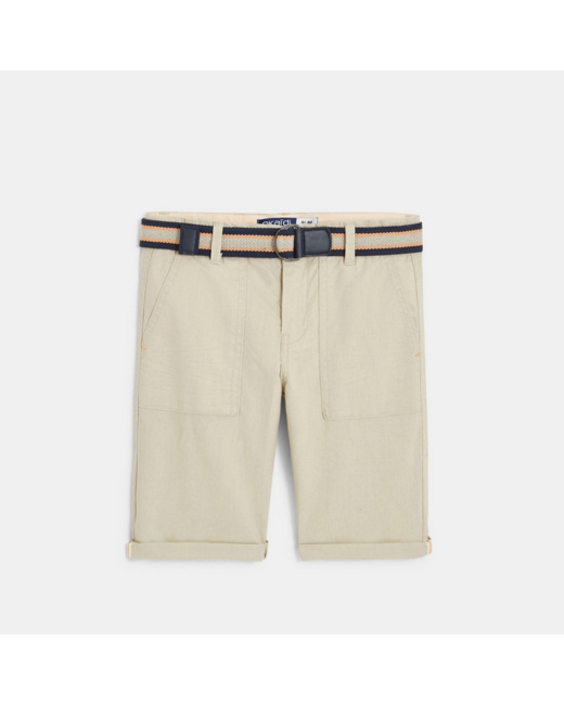 Bermuda en toile ceinturé beige garçon
