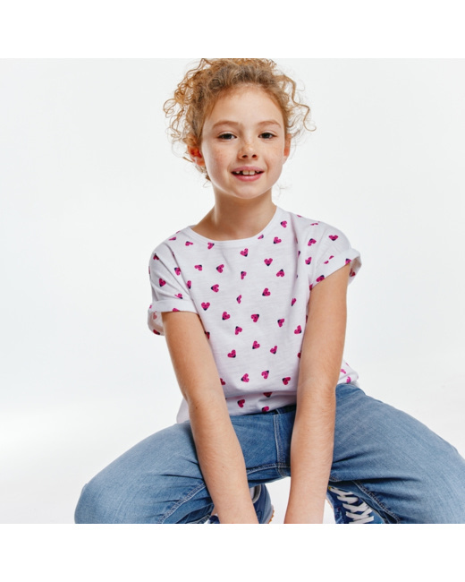 T-shirt imprimé motif "petits coeurs-coccinelles" rose fille