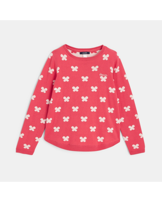 Pull en maille motif fleur rose fille