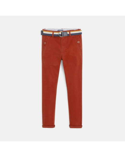 Pantalon chino slim ceinturé en toile unie orange garçon
