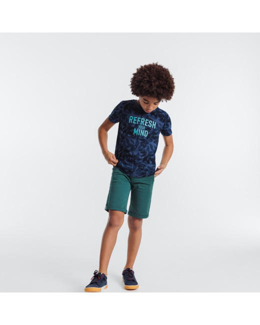 Bermuda slim en toile unie bleu garçon