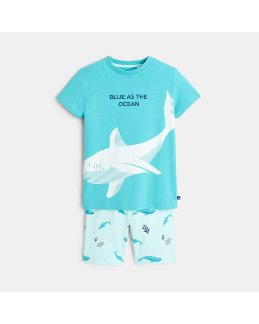Pyjama short 2 pièces en jersey bleu garçon