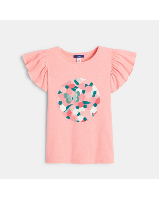 T-shirt à manches volantées rose fille