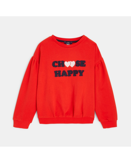 Sweat-shirt à message "choose happy" rouge fille