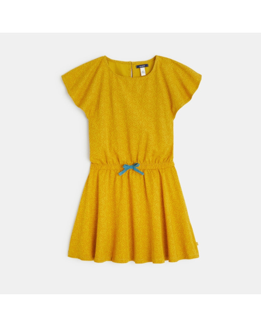 Robe manches courtes imprimée jaune fille
