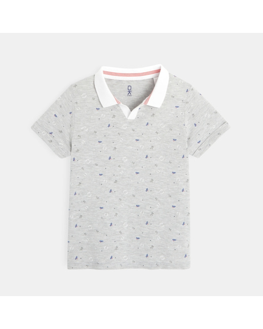 Polo piqué imprimé gris garçon