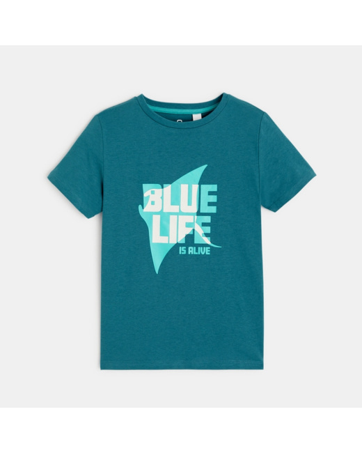 T-shirt à message "Blue Life is alive" bleu garçon