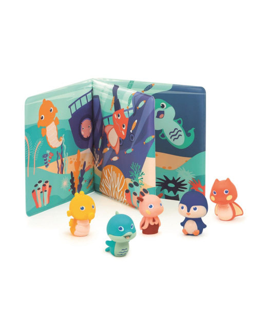 Livre de bain avec 5 marionnettes à doigts