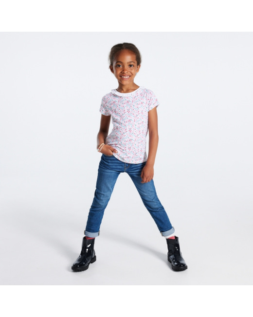 T-shirt imprimé à col collerette rose fille