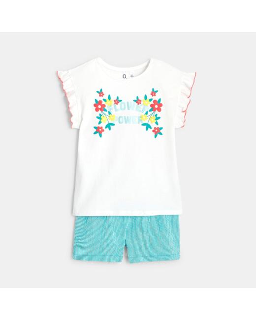 Pyjama d'été 2 pièces "Flower Power" blanc fille