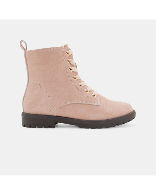 Boots croûte de cuir irisée à lacets roses fille