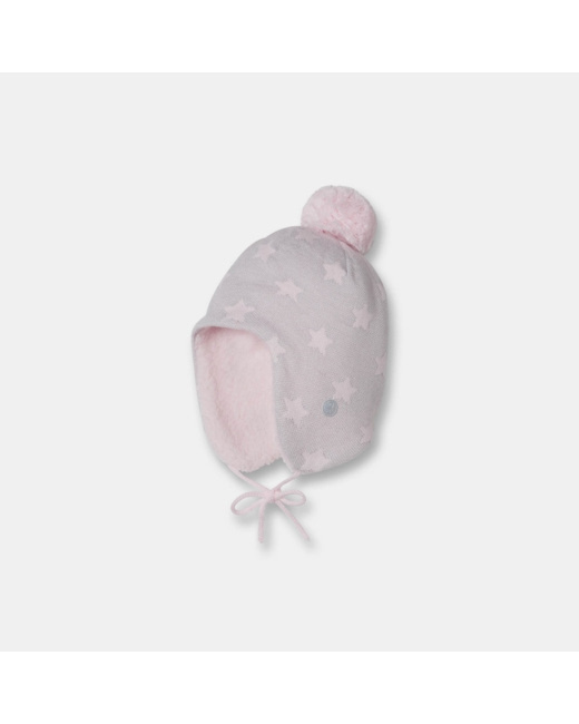 Bonnet doublé polaire étoiles jacquard rose fille