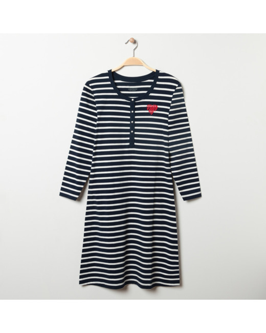 Chemise de nuit de grossesse et d'allaitement à rayures - Bleu foncé