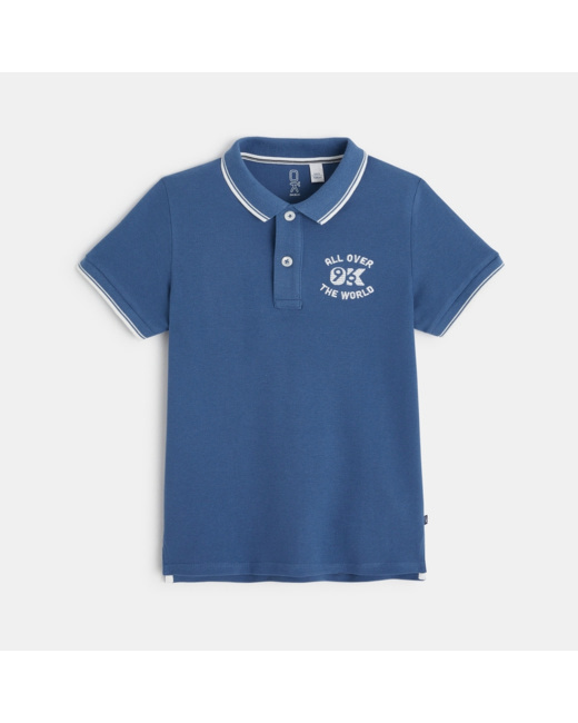 Polo manches courtes 96 All Over The World bleu garçon