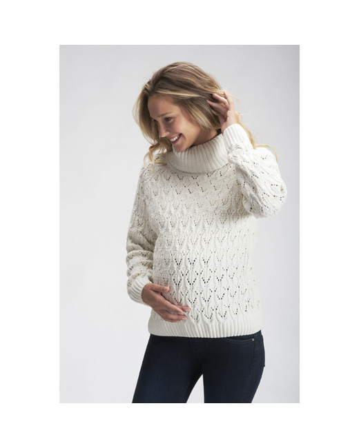 Pull de grossesse col roulé en maille fantaisie ajourée