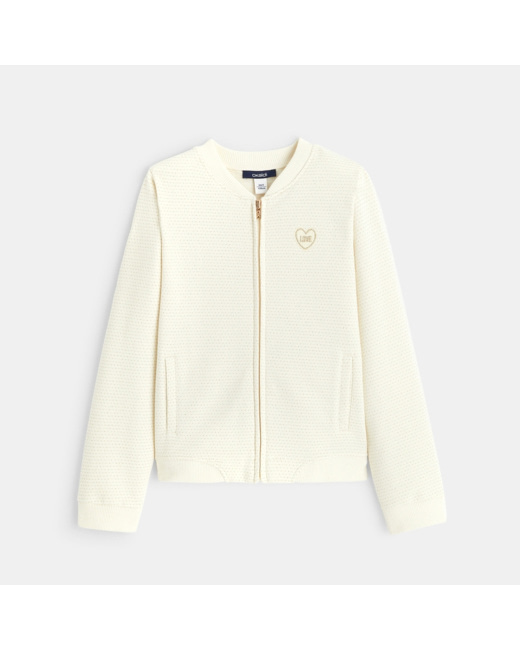 Sweat zippé à pois irisés beige fille