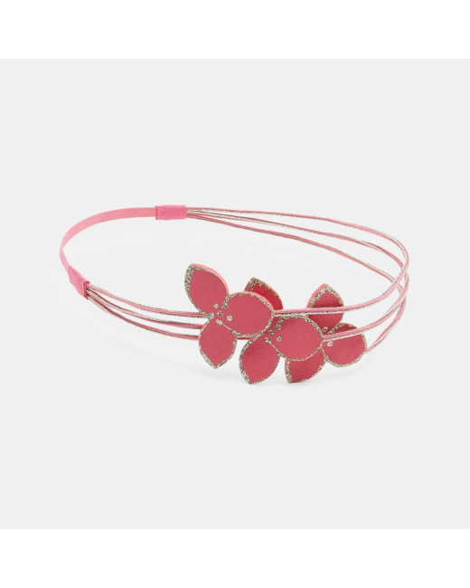 Headband élastiqué à fleurs rose fille