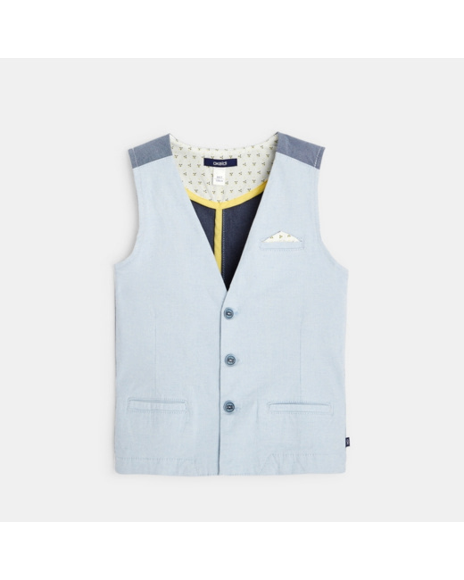 Gilet veston en toile stretch bleu garçon