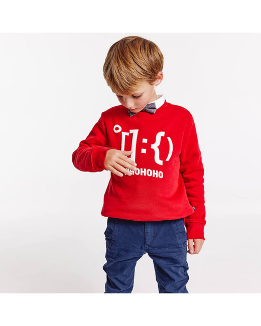 Sweat-shirt manches longues à message HO HO HO rouge garçon