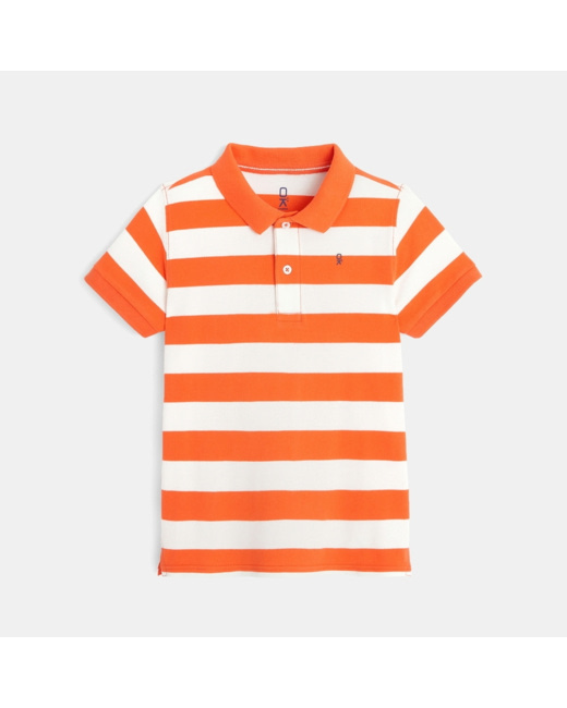 Polo piqué rayé bicolore orange garçon