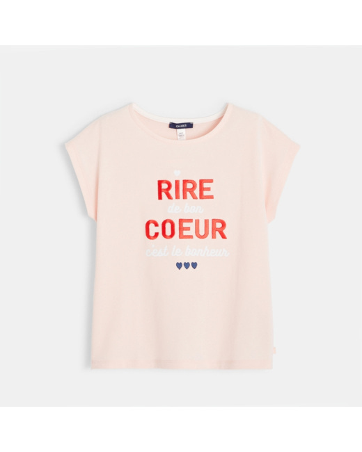 T-shirt message brodé coeur rose fille