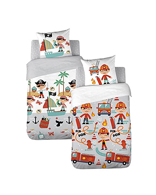 Parure de lit enfant réversible Pompier et pirate