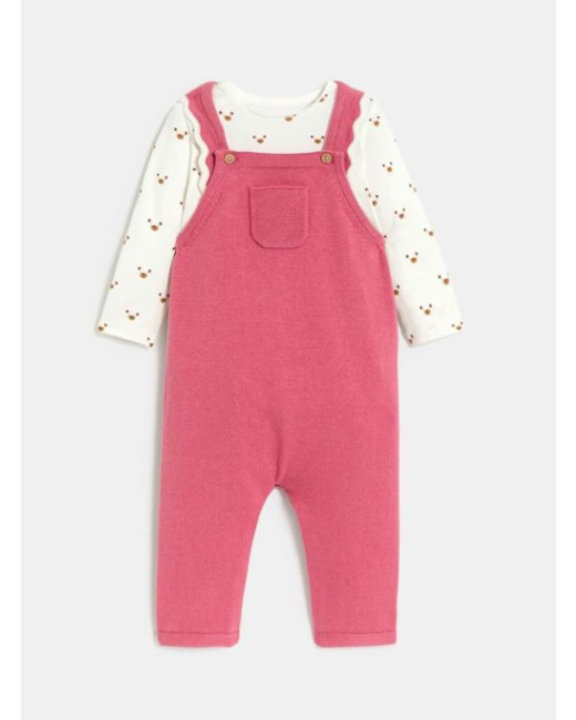 Salopette en maille tricot et body bébé fille