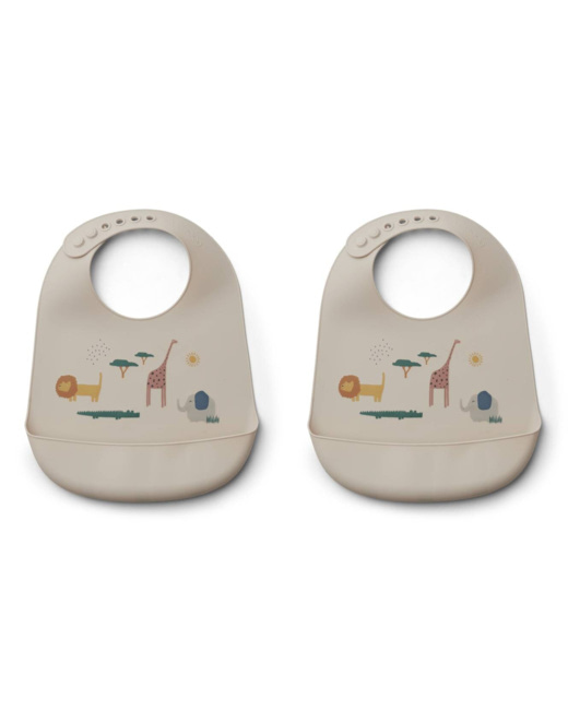 Lot de 2 bavoirs en silicone Tilda Safari sandy mix