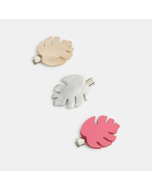 Barrettes-pinces crocodile motif feuilles jaune fille