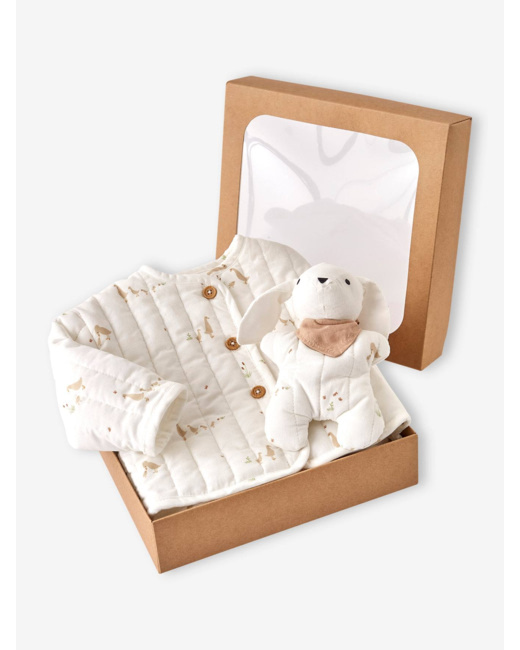 Veste bébé matelassée en velours + doudou coffret cadeau naissance