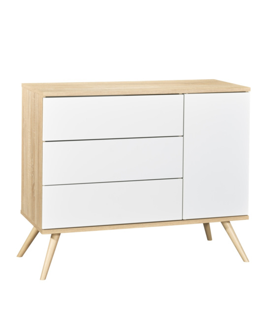 Commode 1 porte et 3 tiroirs blancs SEVENTIES