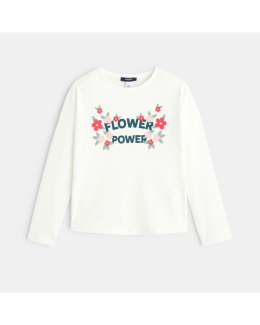 T-shirt flower power blanc fille