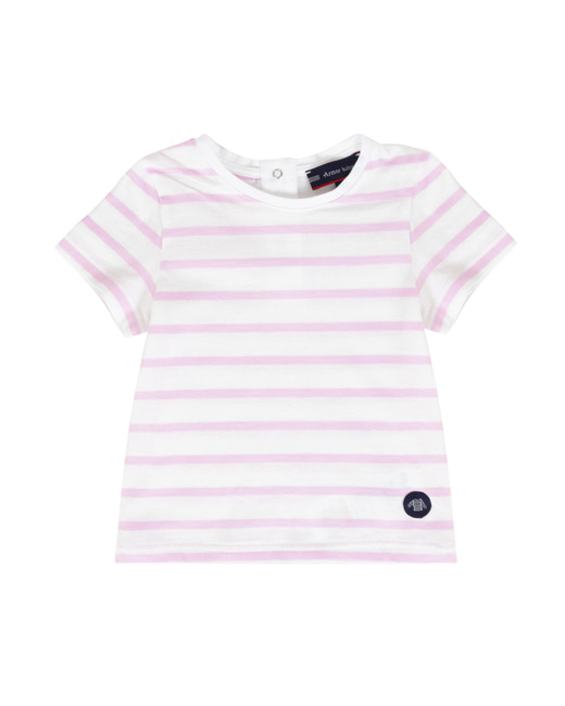 Marinière manches courtes Baby - coton léger - Milk/Mauve Rose