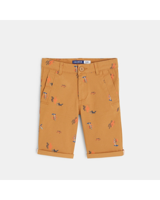 Bermuda slim en toile imprimée marron garçon