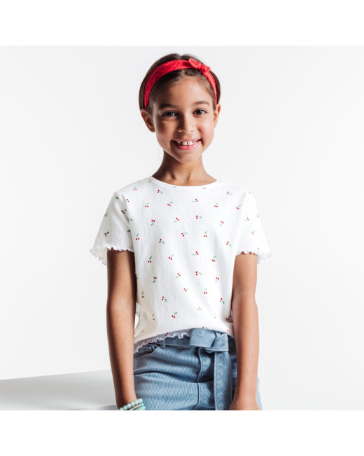 T-shirt à bords ondulés rouge fille