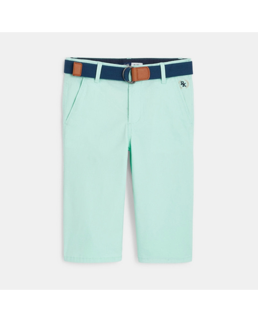 Bermuda slim ceinturé en toile unie turquoise garçon