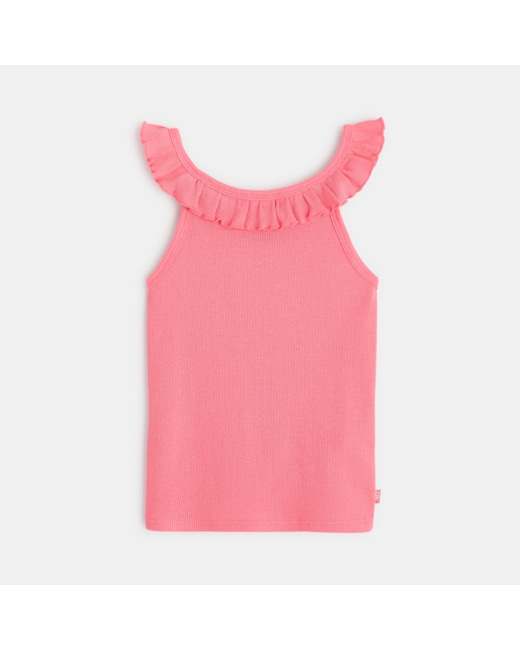 Débardeur uni à col volanté rose fille
