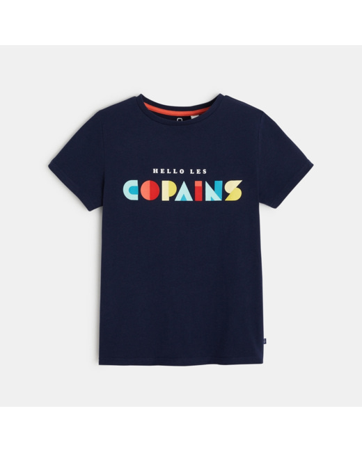 T-shirt à message 'Hello les copains' bleu garçon
