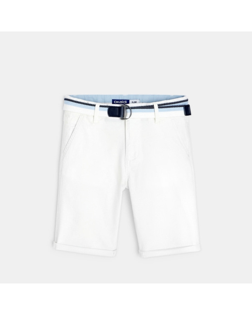 Bermuda slim ceinturé en toile stretch blanc garçon