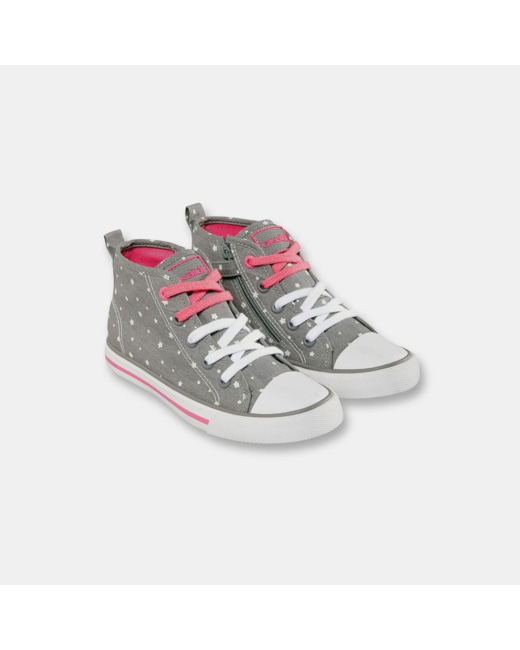 Baskets toile étoiles lacets et zip grises fille