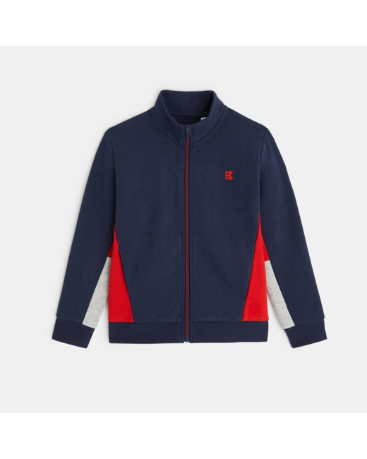 Sweat zippé bicolore bleu garçon