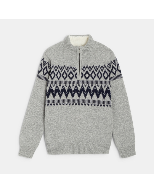 Pull camionneur à col montant zippé gris garçon