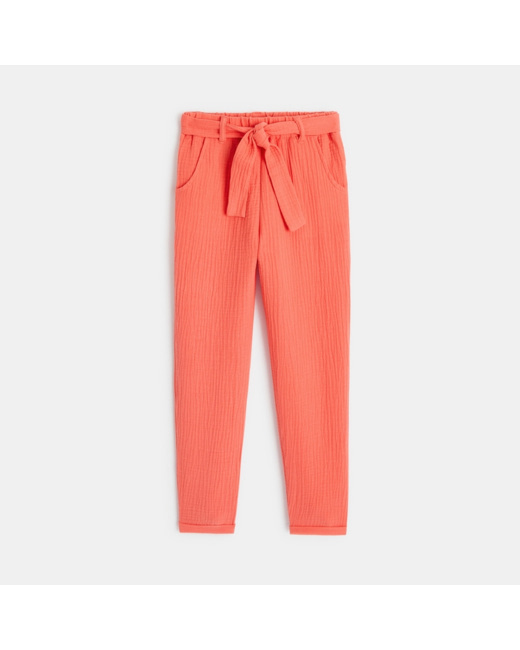 Pantalon en gaze de coton orange fille