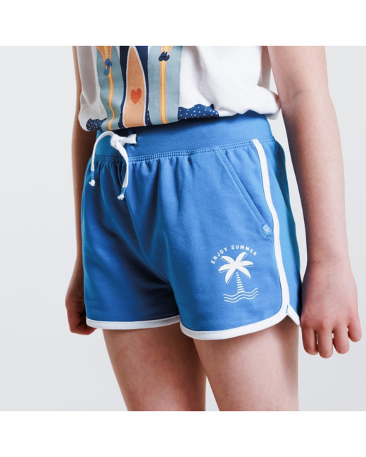 Short uni en jersey doux bleu fille