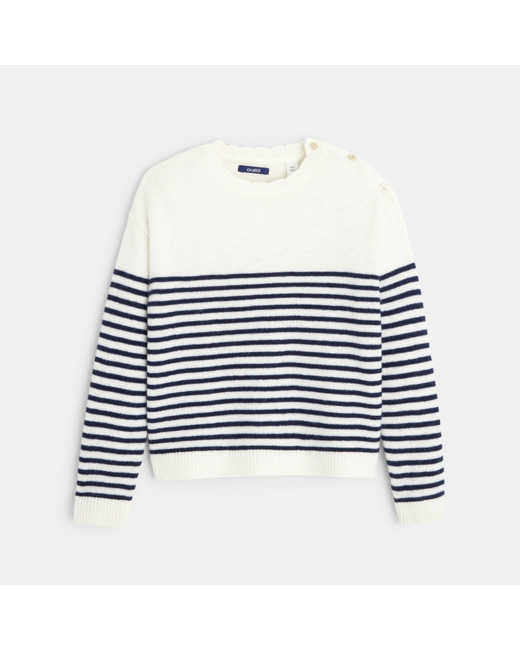 Pull marin à encolure boutonnée bleu fille