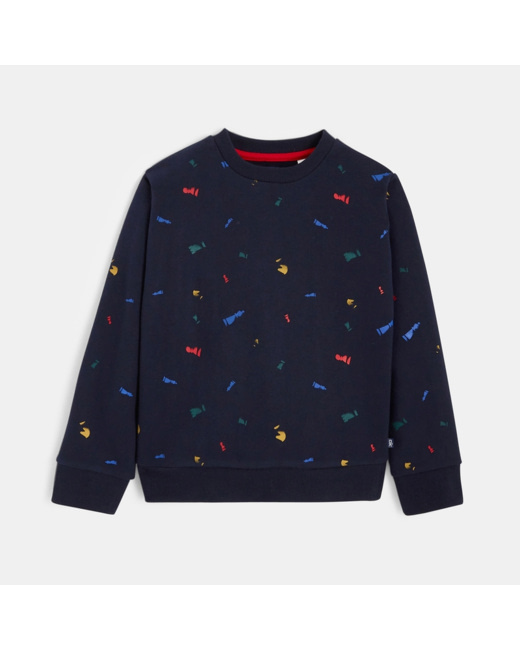 Sweat-shirt col rond imprimé bleu garçon